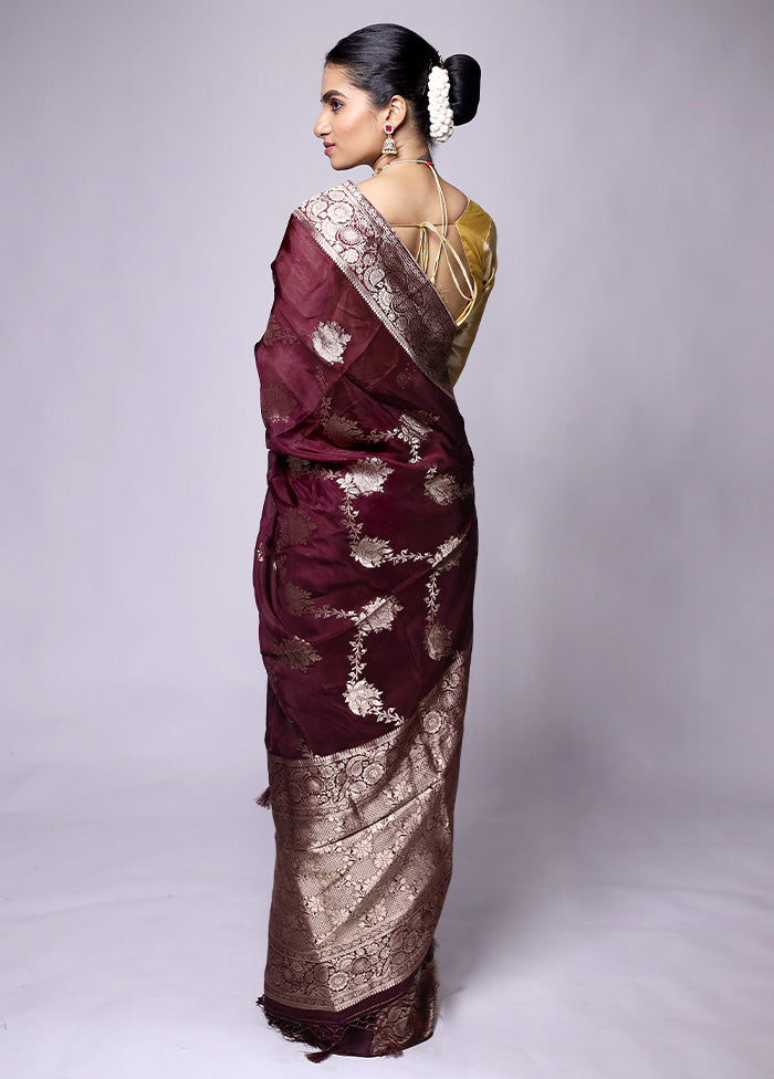 Maroon Dupion Silk Saree With Blouse Piece