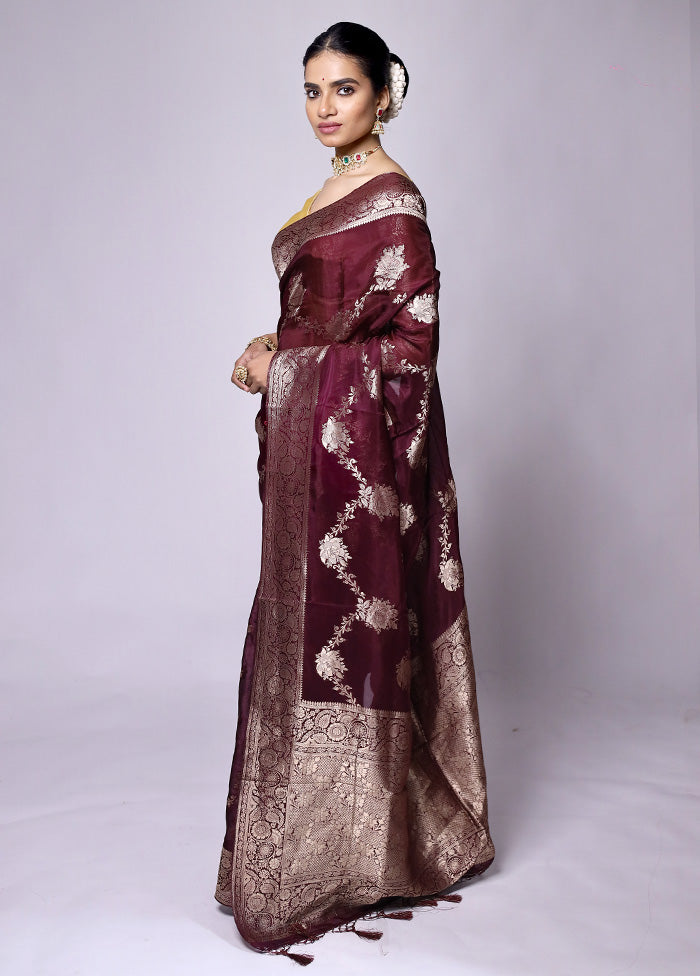 Maroon Dupion Silk Saree With Blouse Piece