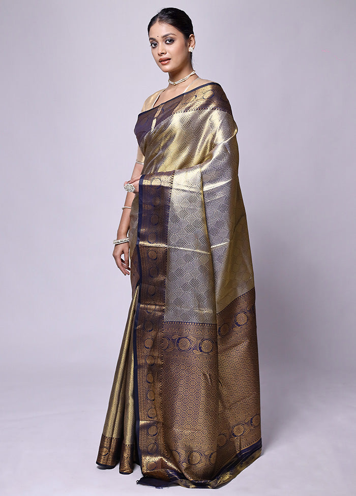 Golden Dupion Silk Saree With Blouse Piece