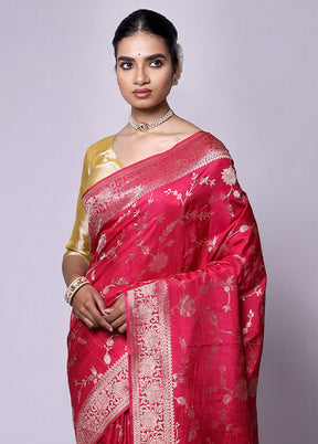 Red Dupion Silk Saree With Blouse Piece