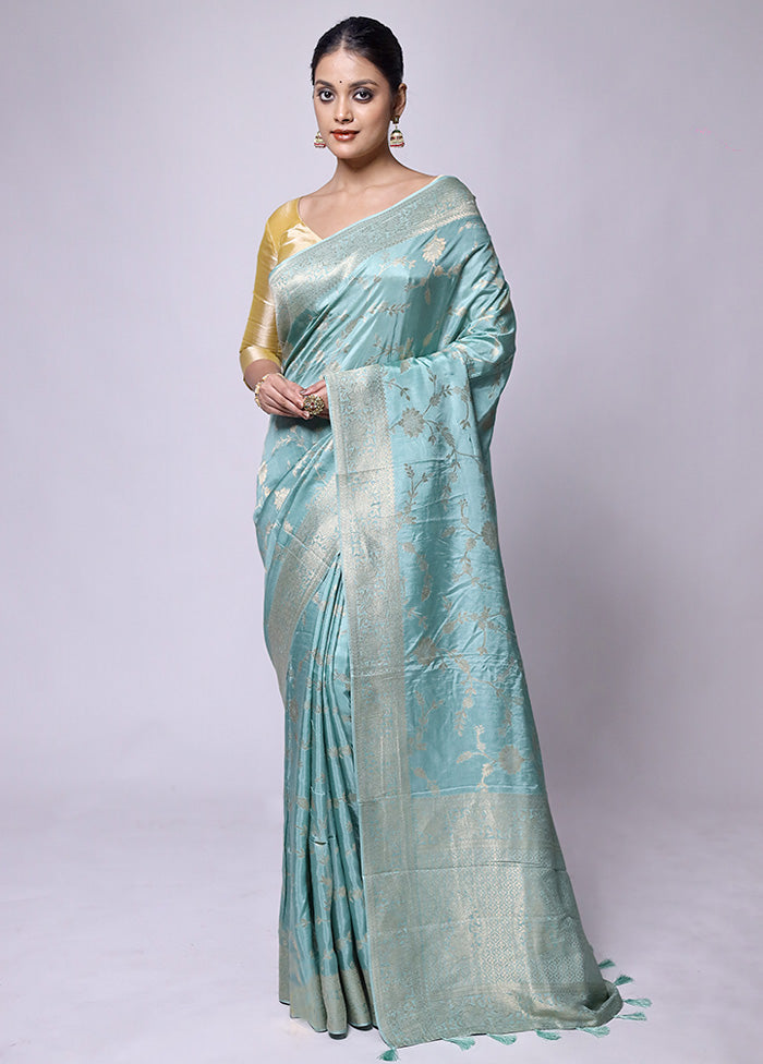 Blue Dupion Silk Saree With Blouse Piece