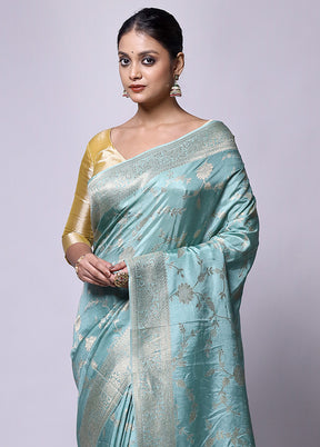 Blue Dupion Silk Saree With Blouse Piece