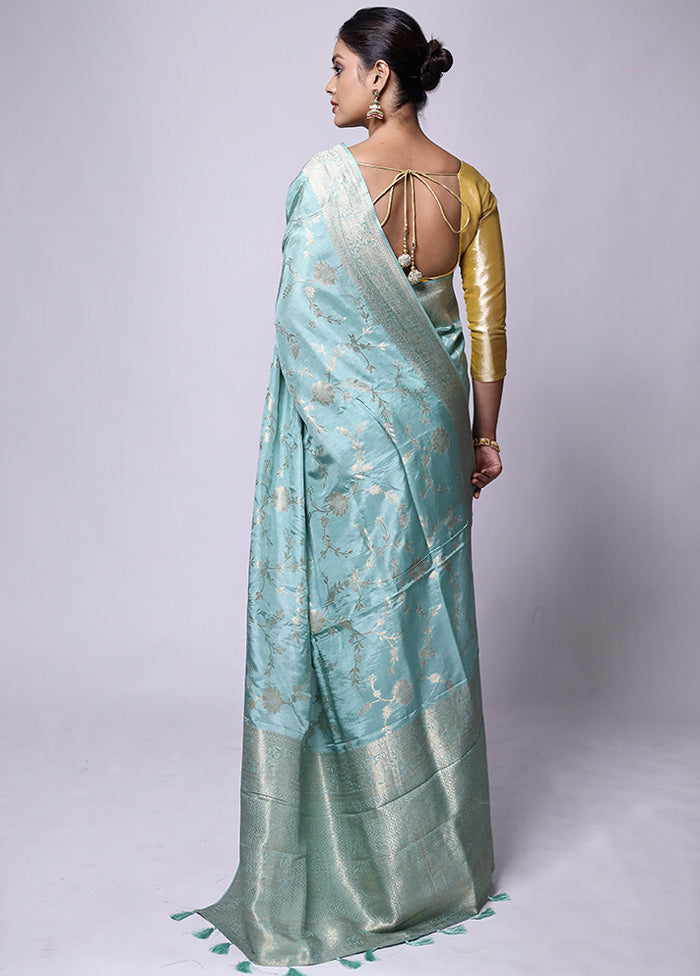 Blue Dupion Silk Saree With Blouse Piece