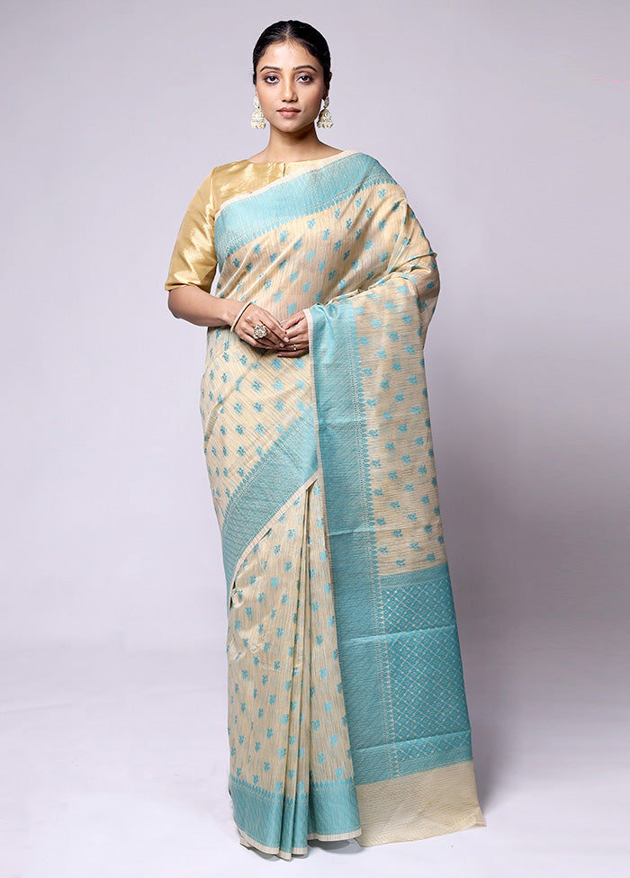 Cream Cotton Saree With Blouse Piece