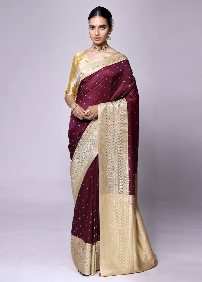 Maroon Dupion Silk Saree With Blouse Piece