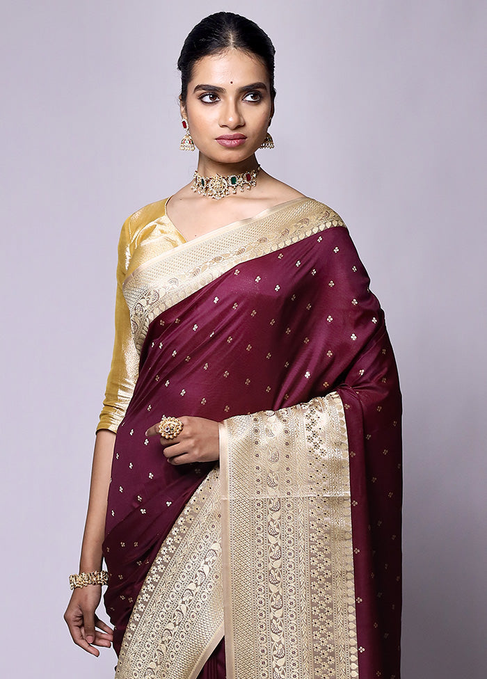 Maroon Dupion Silk Saree With Blouse Piece