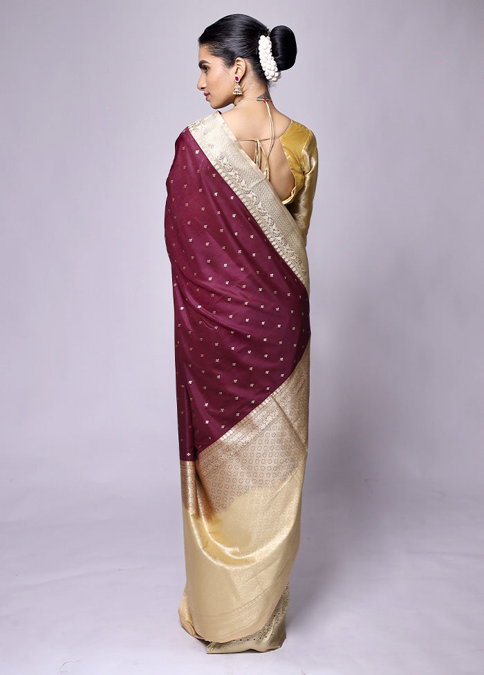 Maroon Dupion Silk Saree With Blouse Piece