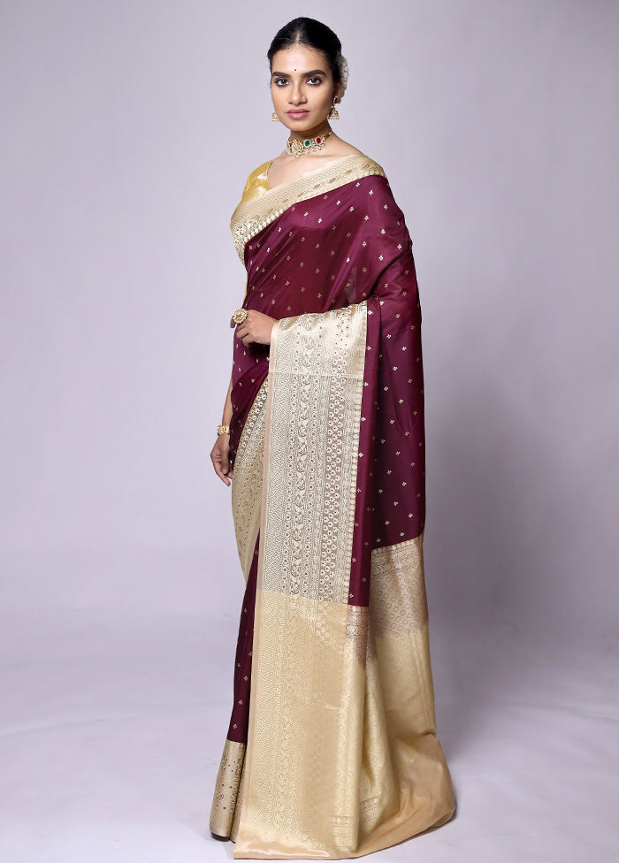 Maroon Dupion Silk Saree With Blouse Piece