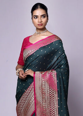 Green Dupion Silk Saree With Blouse Piece