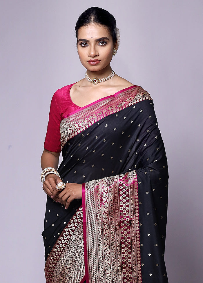 Black Dupion Silk Saree With Blouse Piece