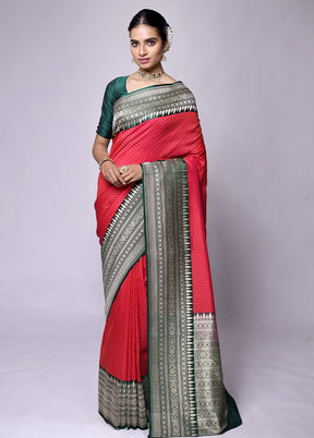 Red Dupion Silk Saree With Blouse Piece