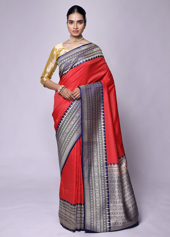 Red Dupion Silk Saree With Blouse Piece