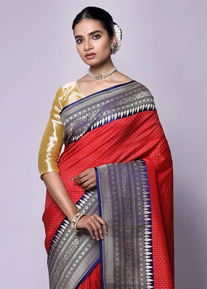 Red Dupion Silk Saree With Blouse Piece