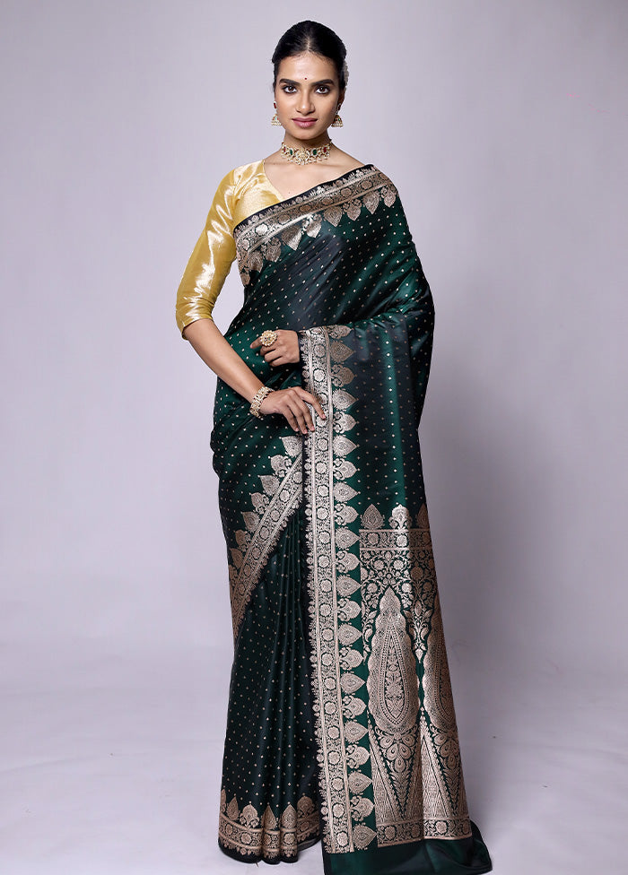 Green Banarasi Silk Saree With Blouse Piece