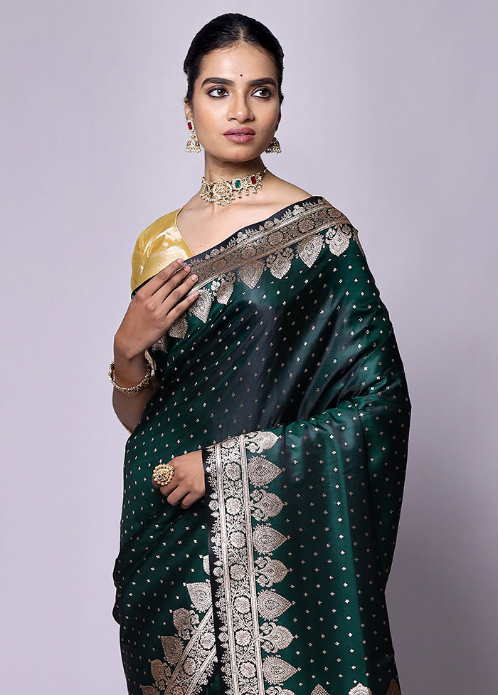 Green Banarasi Silk Saree With Blouse Piece