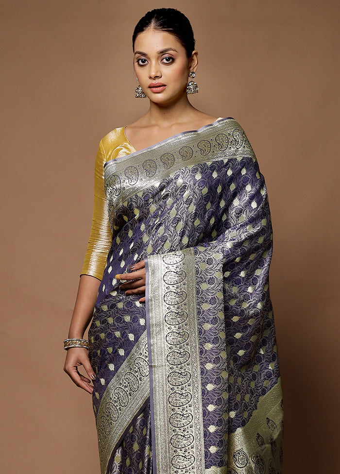 Blue Tanchoi Silk Saree With Blouse Piece