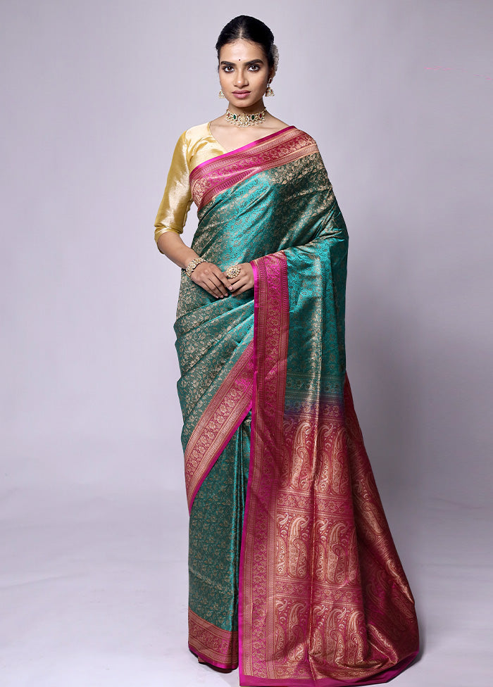 Green Jamewar Silk Saree With Blouse Piece