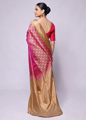 Pink Jamewar Silk Saree With Blouse Piece