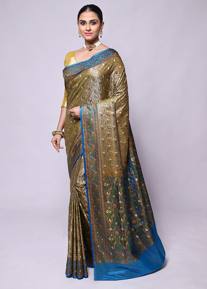 Mehendi Tanchoi Silk Saree With Blouse Piece