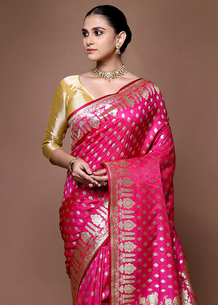 Pink Banarasi Silk Saree With Blouse Piece