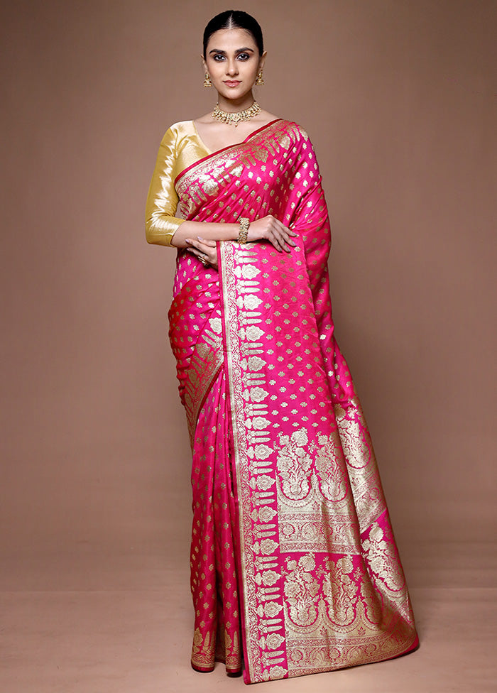 Pink Banarasi Silk Saree With Blouse Piece