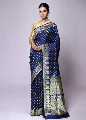 Blue Banarasi Silk Saree With Blouse Piece