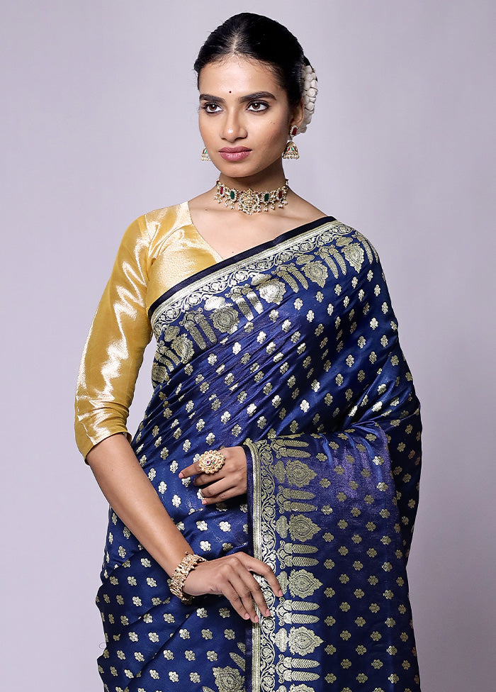 Blue Banarasi Silk Saree With Blouse Piece