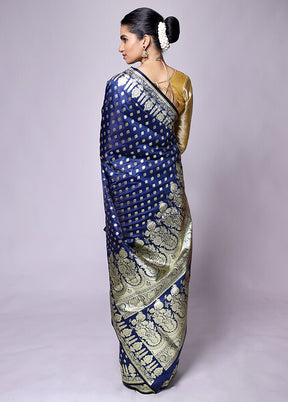 Blue Banarasi Silk Saree With Blouse Piece