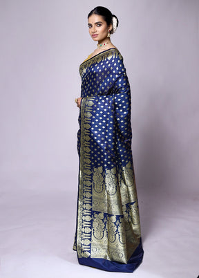 Blue Banarasi Silk Saree With Blouse Piece