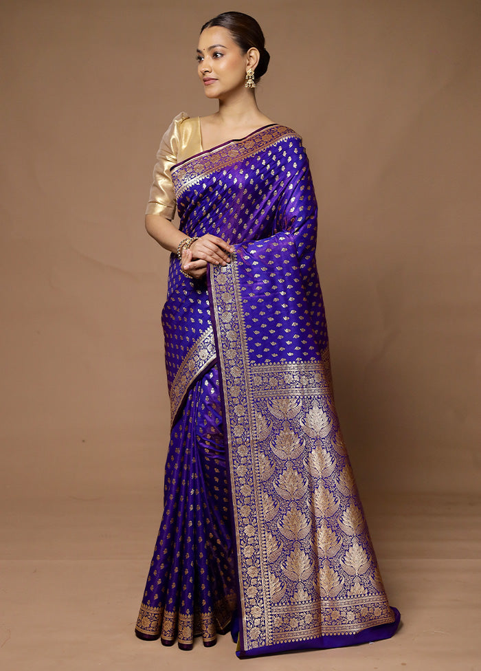 Purple Banarasi Silk Saree With Blouse Piece