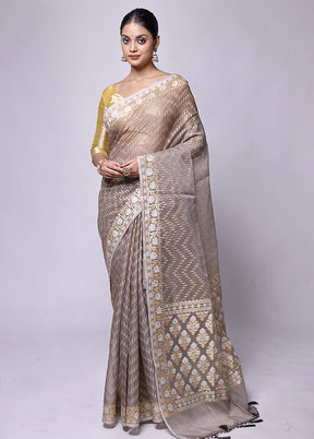 Grey Kora Silk Saree With Blouse Piece