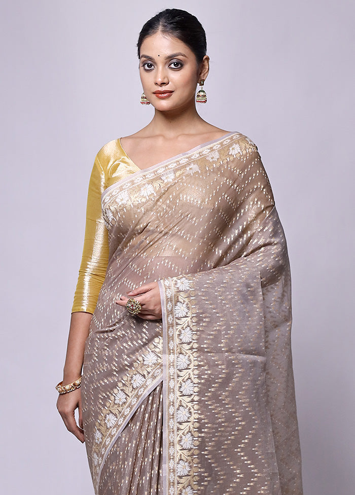 Grey Kora Silk Saree With Blouse Piece