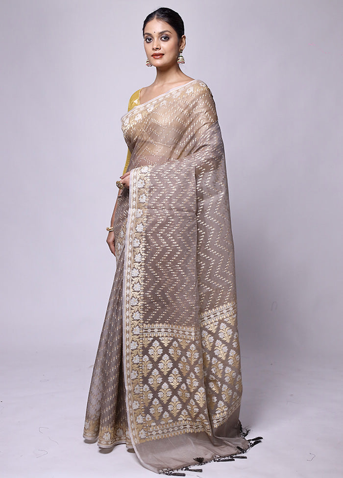 Grey Kora Silk Saree With Blouse Piece