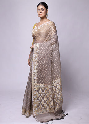 Grey Kora Silk Saree With Blouse Piece