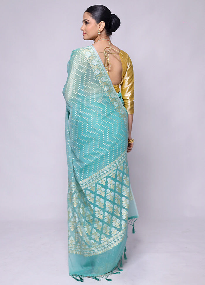 Blue Kora Silk Saree With Blouse Piece