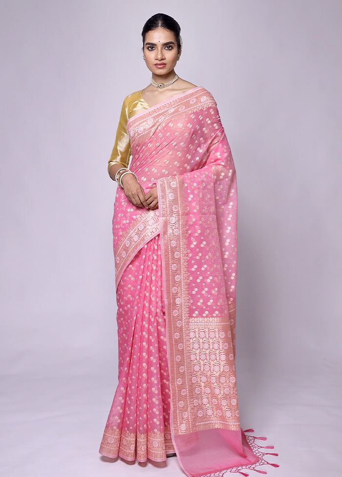 Pink Kora Silk Saree With Blouse Piece