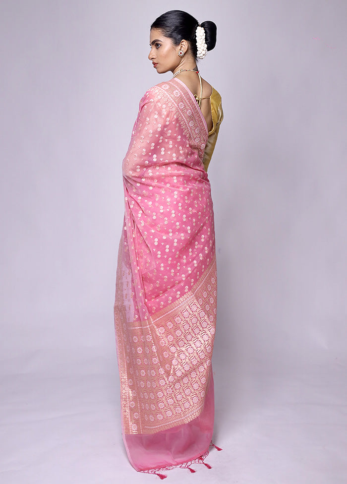 Pink Kora Silk Saree With Blouse Piece