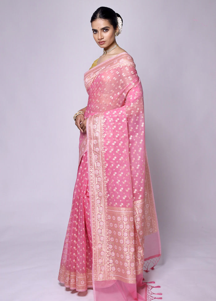 Pink Kora Silk Saree With Blouse Piece