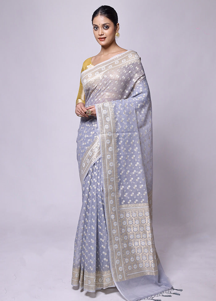 Grey Kora Silk Saree With Blouse Piece