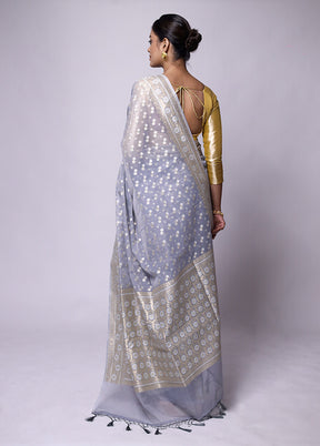 Grey Kora Silk Saree With Blouse Piece