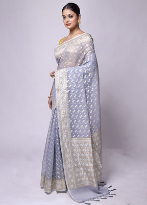 Grey Kora Silk Saree With Blouse Piece