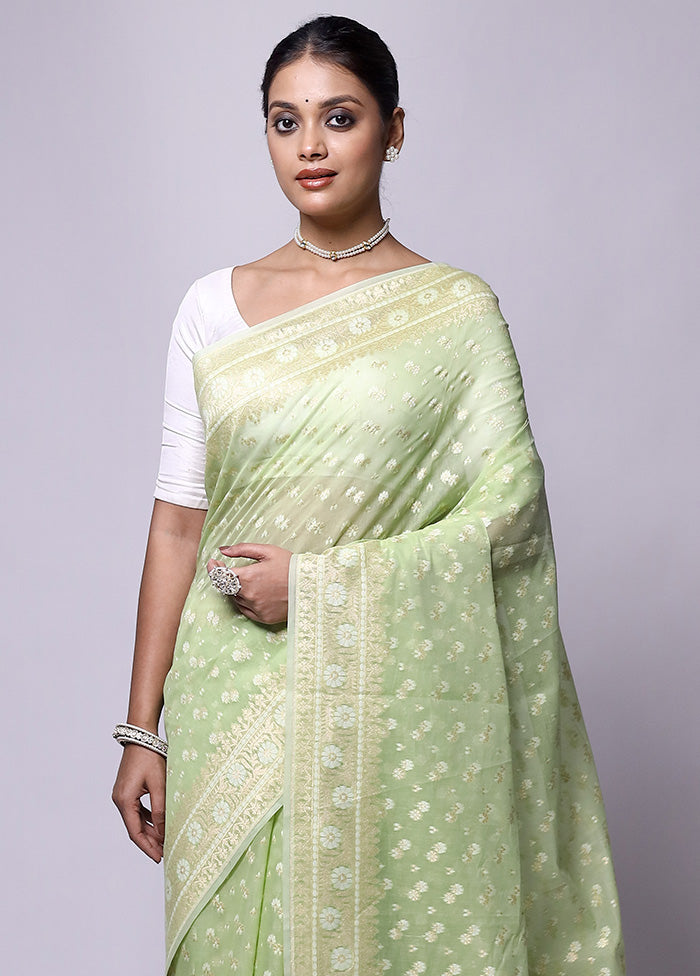 Green Kora Silk Saree With Blouse Piece