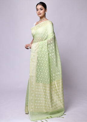 Green Kora Silk Saree With Blouse Piece