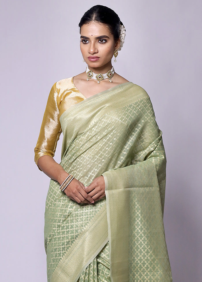 Green Kora Silk Saree With Blouse Piece