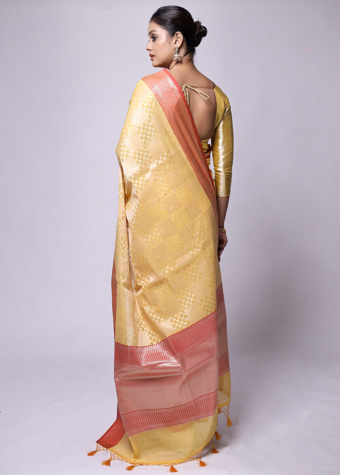 Yellow Kora Silk Saree With Blouse Piece