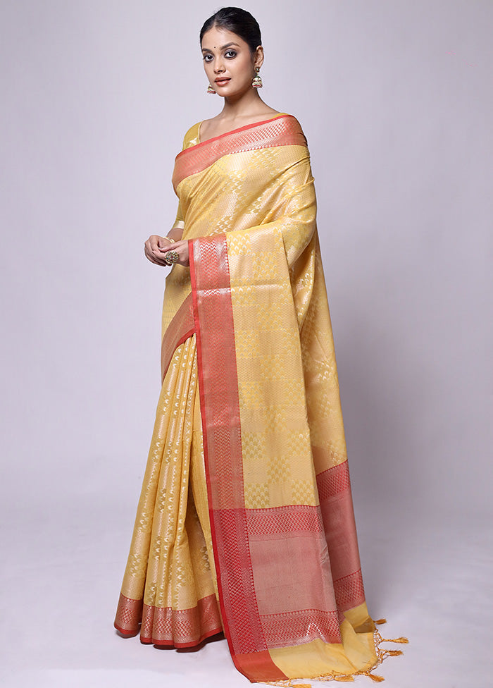 Yellow Kora Silk Saree With Blouse Piece