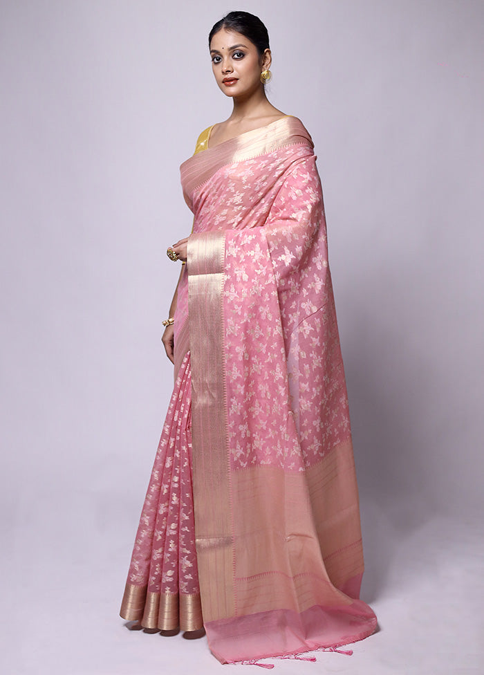 Pink Pure Cotton Saree With Blouse Piece