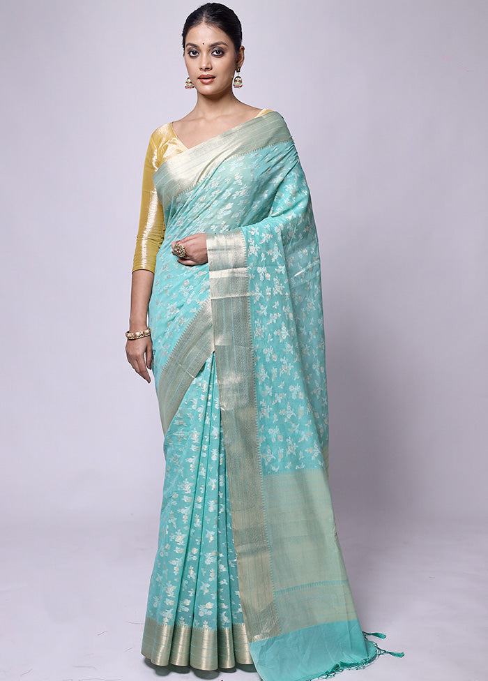 Blue Pure Cotton Saree With Blouse Piece