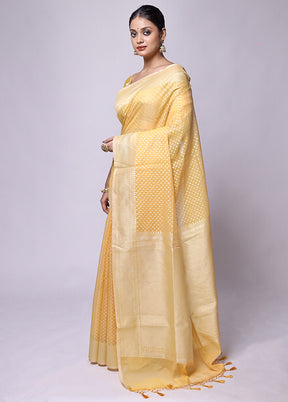 Yellow Kora Silk Saree With Blouse Piece