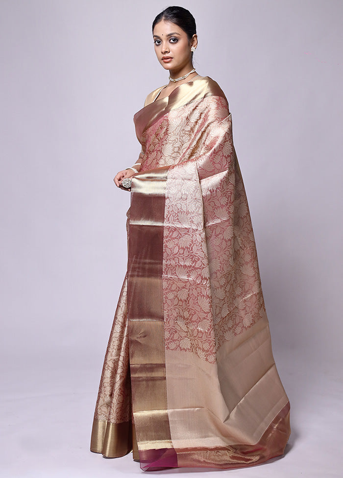 Pink Tissue Silk Saree With Blouse Piece